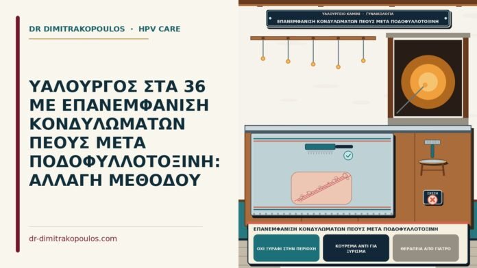 ΥΑΛΟΥΡΓΟΣ ΣΤΑ 36 ΜΕ ΕΠΑΝΕΜΦΑΝΙΣΗ ΚΟΝΔΥΛΩΜΑΤΩΝ ΠΕΟΥΣ ΜΕΤΑ ΠΟΔΟΦΥΛΛΟΤΟΞΙΝΗ: ΑΛΛΑΓΗ ΜΕΘΟΔΟΥ επανεμφάνιση κονδυλωμάτων πέους μετά ποδοφυλλοτοξίνη