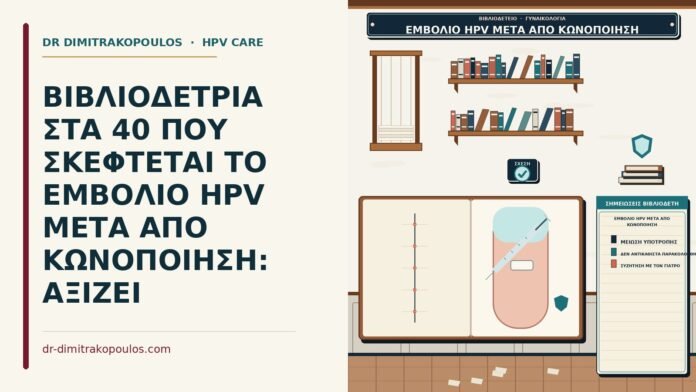 ΒΙΒΛΙΟΔΕΤΡΙΑ ΣΤΑ 40 ΠΟΥ ΣΚΕΦΤΕΤΑΙ ΤΟ ΕΜΒΟΛΙΟ HPV ΜΕΤΑ ΑΠΟ ΚΩΝΟΠΟΙΗΣΗ: ΑΞΙΖΕΙ εμβόλιο HPV μετά από κωνοποίηση