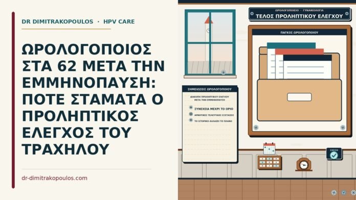 ΩΡΟΛΟΓΟΠΟΙΟΣ ΣΤΑ 62 ΜΕΤΑ ΤΗΝ ΕΜΜΗΝΟΠΑΥΣΗ: ΠΟΤΕ ΣΤΑΜΑΤΑ Ο ΠΡΟΛΗΠΤΙΚΟΣ ΕΛΕΓΧΟΣ ΤΟΥ ΤΡΑΧΗΛΟΥ διακοπή προληπτικού ελέγχου μετά την εμμηνόπαυση