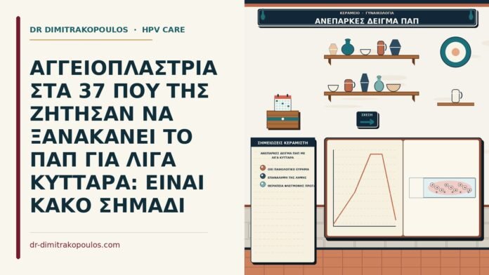 ΑΓΓΕΙΟΠΛΑΣΤΡΙΑ ΣΤΑ 37 ΠΟΥ ΤΗΣ ΖΗΤΗΣΑΝ ΝΑ ΞΑΝΑΚΑΝΕΙ ΤΟ ΠΑΠ ΓΙΑ ΛΙΓΑ ΚΥΤΤΑΡΑ: ΕΙΝΑΙ ΚΑΚΟ ΣΗΜΑΔΙ ανεπαρκές δείγμα Παπ με λίγα κύτταρα