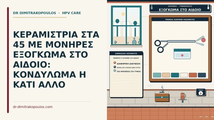 ΚΕΡΑΜΙΣΤΡΙΑ ΣΤΑ 45 ΜΕ ΜΟΝΗΡΕΣ ΕΞΟΓΚΩΜΑ ΣΤΟ ΑΙΔΟΙΟ: ΚΟΝΔΥΛΩΜΑ Η ΚΑΤΙ ΑΛΛΟ μονήρες εξόγκωμα στο αιδοίο