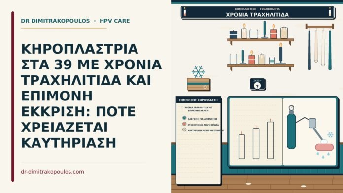 ΚΗΡΟΠΛΑΣΤΡΙΑ ΣΤΑ 39 ΜΕ ΧΡΟΝΙΑ ΤΡΑΧΗΛΙΤΙΔΑ ΚΑΙ ΕΠΙΜΟΝΗ ΕΚΚΡΙΣΗ: ΠΟΤΕ ΧΡΕΙΑΖΕΤΑΙ ΚΑΥΤΗΡΙΑΣΗ χρόνια τραχηλίτιδα με επίμονη έκκριση