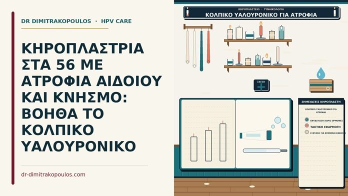 ΚΗΡΟΠΛΑΣΤΡΙΑ ΣΤΑ 56 ΜΕ ΑΤΡΟΦΙΑ ΑΙΔΟΙΟΥ ΚΑΙ ΚΝΗΣΜΟ: ΒΟΗΘΑ ΤΟ ΚΟΛΠΙΚΟ ΥΑΛΟΥΡΟΝΙΚΟ κολπικό υαλουρονικό για ατροφία
