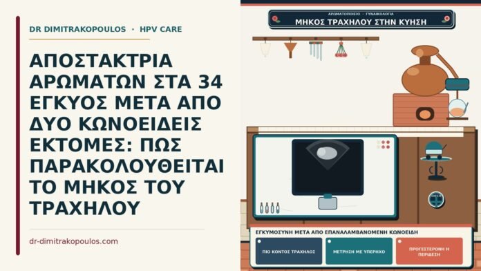 ΑΠΟΣΤΑΚΤΡΙΑ ΑΡΩΜΑΤΩΝ ΣΤΑ 34 ΕΓΚΥΟΣ ΜΕΤΑ ΑΠΟ ΔΥΟ ΚΩΝΟΕΙΔΕΙΣ ΕΚΤΟΜΕΣ: ΠΩΣ ΠΑΡΑΚΟΛΟΥΘΕΙΤΑΙ ΤΟ ΜΗΚΟΣ ΤΟΥ ΤΡΑΧΗΛΟΥ εγκυμοσύνη μετά από επαναλαμβανόμενη κωνοειδή