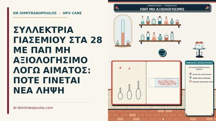 ΣΥΛΛΕΚΤΡΙΑ ΓΙΑΣΕΜΙΟΥ ΣΤΑ 28 ΜΕ ΠΑΠ ΜΗ ΑΞΙΟΛΟΓΗΣΙΜΟ ΛΟΓΩ ΑΙΜΑΤΟΣ: ΠΟΤΕ ΓΙΝΕΤΑΙ ΝΕΑ ΛΗΨΗ μη αξιολογήσιμο Παπ λόγω αίματος