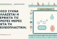 ΠΟΣΟ ΣΥΧΝΑ ΑΛΛΑΖΕΤΑΙ Η ΣΕΡΒΙΕΤΑ ΤΙΣ ΠΡΩΤΕΣ ΜΕΡΕΣ ΜΕΤΑ ΤΗ ΧΕΙΛΕΟΠΛΑΣΤΙΚΗ; αλλαγή σερβιέτας μετά τη χειλεοπλαστική