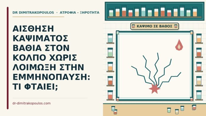 ΑΙΣΘΗΣΗ ΚΑΨΙΜΑΤΟΣ ΒΑΘΙΑ ΣΤΟΝ ΚΟΛΠΟ ΧΩΡΙΣ ΛΟΙΜΩΞΗ ΣΤΗΝ ΕΜΜΗΝΟΠΑΥΣΗ: ΤΙ ΦΤΑΙΕΙ; κάψιμο βαθιά στον κόλπο χωρίς λοίμωξη