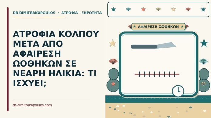 ΑΤΡΟΦΙΑ ΚΟΛΠΟΥ ΜΕΤΑ ΑΠΟ ΑΦΑΙΡΕΣΗ ΩΟΘΗΚΩΝ ΣΕ ΝΕΑΡΗ ΗΛΙΚΙΑ: ΤΙ ΙΣΧΥΕΙ; ατροφία κόλπου μετά από αφαίρεση ωοθηκών