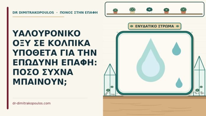 ΥΑΛΟΥΡΟΝΙΚΟ ΟΞΥ ΣΕ ΚΟΛΠΙΚΑ ΥΠΟΘΕΤΑ ΓΙΑ ΤΗΝ ΕΠΩΔΥΝΗ ΕΠΑΦΗ: ΠΟΣΟ ΣΥΧΝΑ ΜΠΑΙΝΟΥΝ; υαλουρονικό οξύ