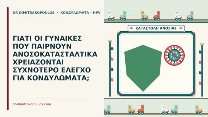 ΓΙΑΤΙ ΟΙ ΓΥΝΑΙΚΕΣ ΠΟΥ ΠΑΙΡΝΟΥΝ ΑΝΟΣΟΚΑΤΑΣΤΑΛΤΙΚΑ ΧΡΕΙΑΖΟΝΤΑΙ ΣΥΧΝΟΤΕΡΟ ΕΛΕΓΧΟ ΓΙΑ ΚΟΝΔΥΛΩΜΑΤΑ; ανοσοκατασταλτικά και κονδυλώματα