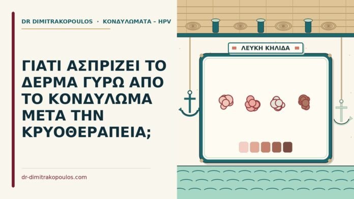 ΓΙΑΤΙ ΑΣΠΡΙΖΕΙ ΤΟ ΔΕΡΜΑ ΓΥΡΩ ΑΠΟ ΤΟ ΚΟΝΔΥΛΩΜΑ ΜΕΤΑ ΤΗΝ ΚΡΥΟΘΕΡΑΠΕΙΑ; κρυοθεραπεία