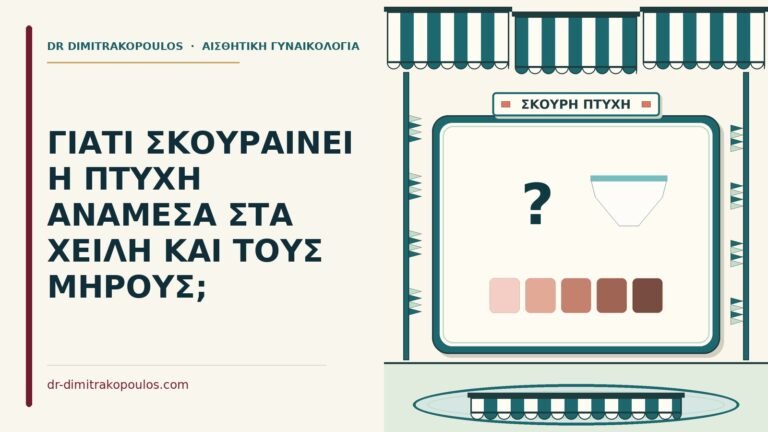 σκούρα πτυχή ανάμεσα στα χείλη και στους μηρούς